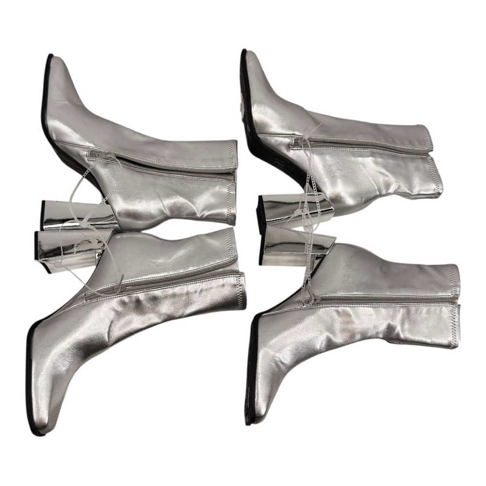 Gianni Bini Silver Metallic Block Heel Ankle Boots - Picture 11 of 15
